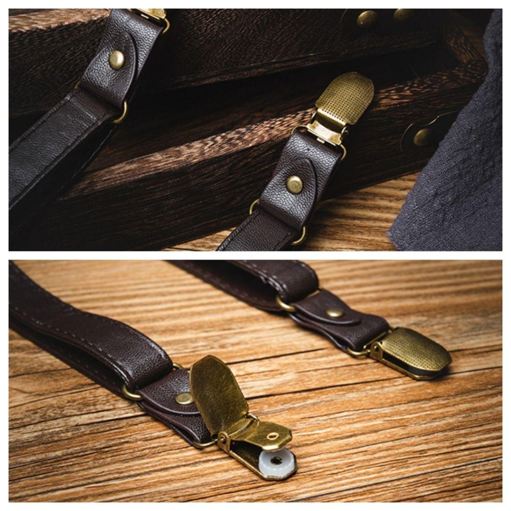 Retro Leather Suspenders Brown Suspender Clip Simple Suspenders for Men Suit