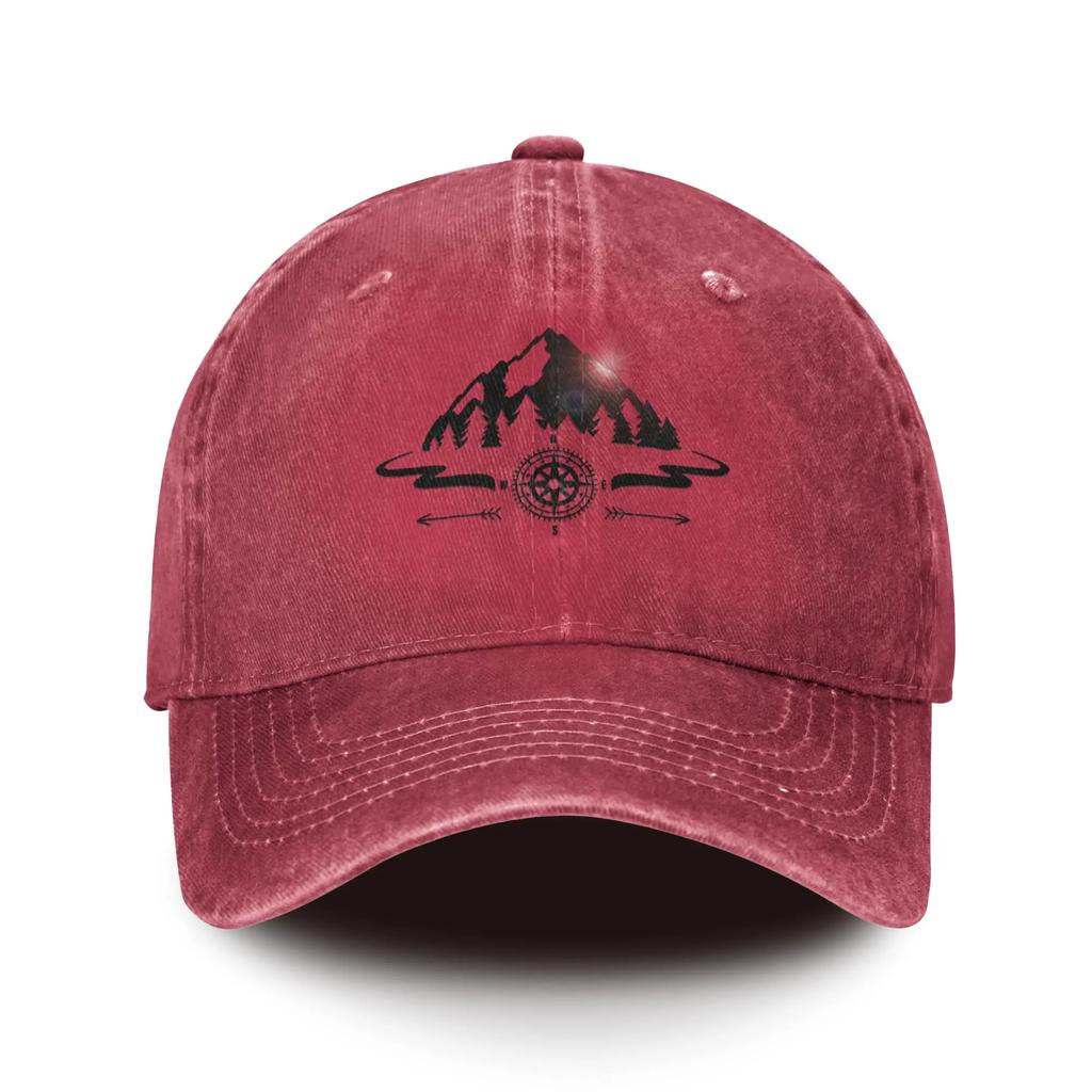 Mountain Baseball Hats Soft Men Cotton Ball Cap with Compass Design
