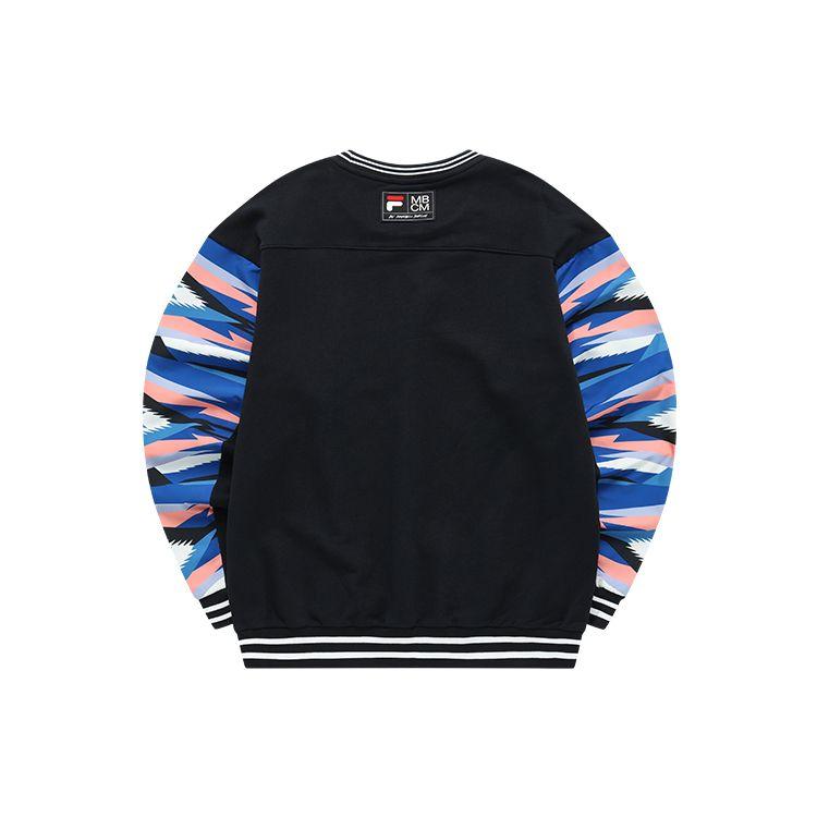Fila Fusion X Marcelo Burlon County Of Milan Printed Color Block Loose Fit Crewneck Sweatshirt Men sweatshirt Black T11M148201F-BK