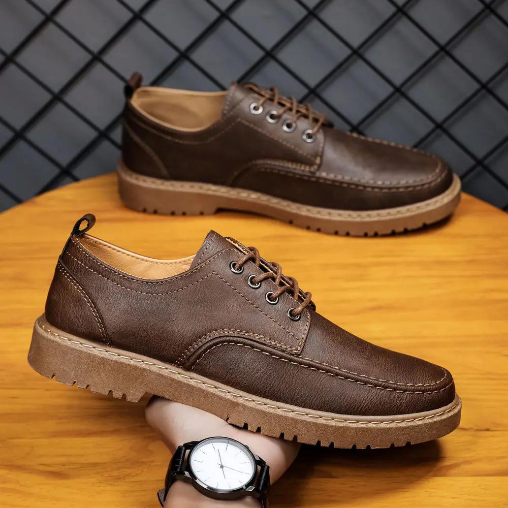 Fashion Black Plain Soft Low-Top Leather Shoes for Men Slip-on Pu Size 45 Cowhide Social New In Comfortable Fashion 2025 Man Casual Shoe