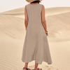 Women's Fashion Casual Solid Colour Sleeveless Cotton Linen Pocket Dress