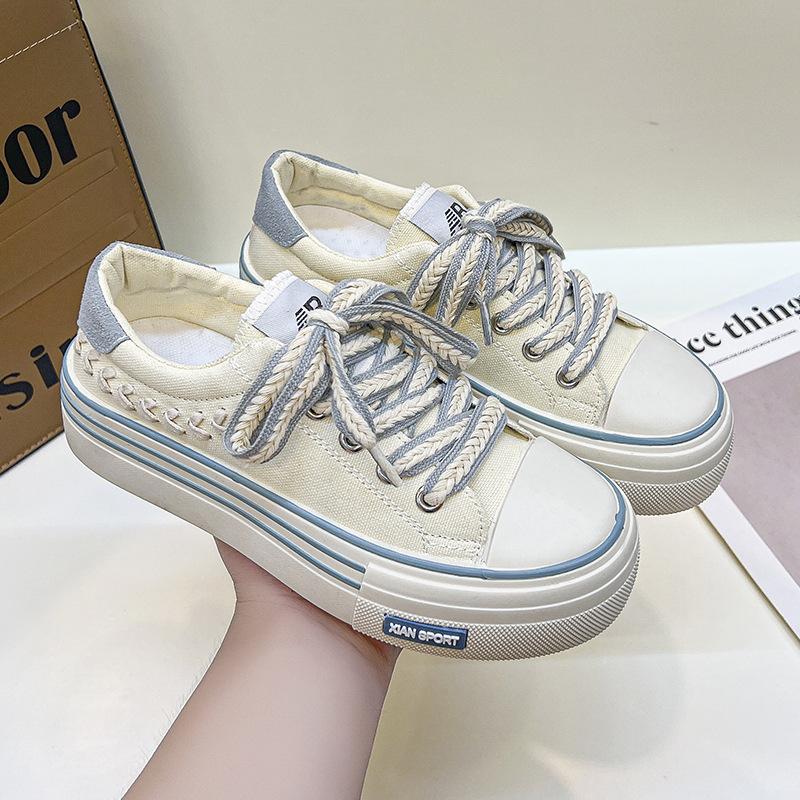 Весенние новые модные туфли с круглым носком и низким верхом из однотонного парусинового — фото 4