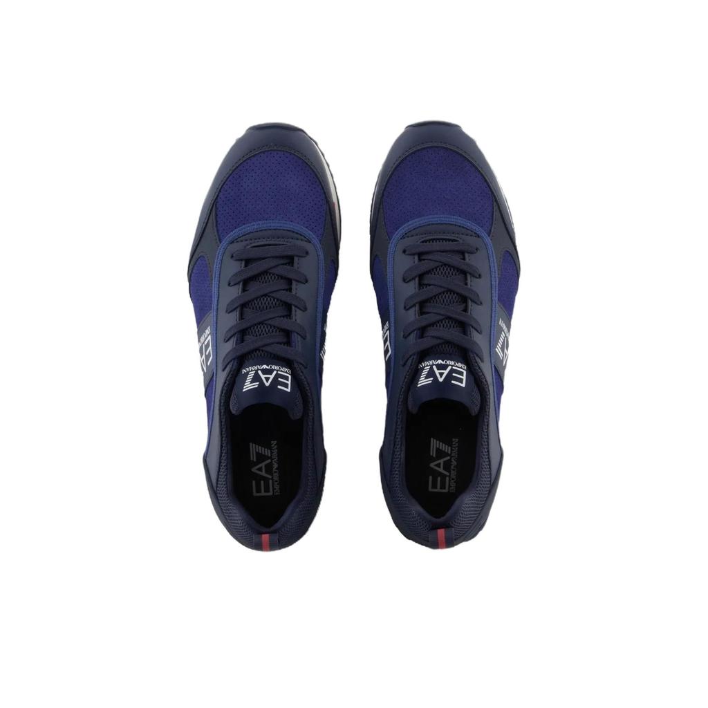 Emporio Armani EA7 Cow Split Leather Suede Patchwork Thick Sole Round Toe Lace-Up Low-Top Casual Shoes Unisex Sneakers Dark-Blue 7X000336AF18612MZ184