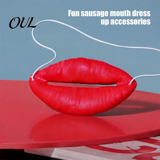 Photo Booth Props Funny Red Lip Face Masque, Big Sausage Mouth Cosplay Prop, Comfortable Wearable Novelty Prank Lips Gag Toy for Halloween Party