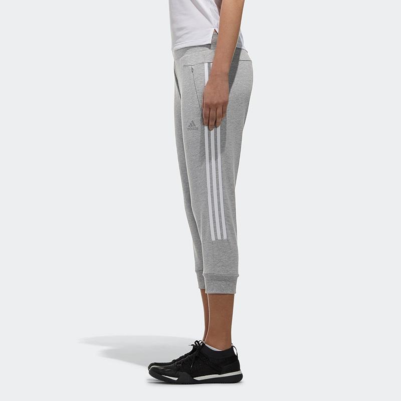 Adidas Side Stripe Drawstring Slim Fit Seven-Point Sports Pants Women Pants Medium-Grey DT2514
