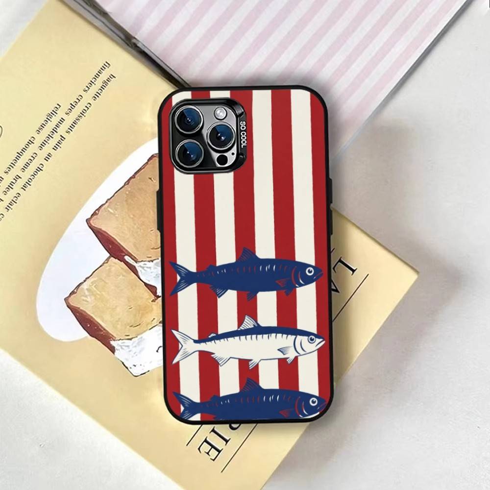 Dreifarbige gestreifte Fisch-Handyhülle für iPhone 17,16,15,14,13,12,11 Plus,Pro Max,XS,Bunte Silberne Handyhülle Funda Cover