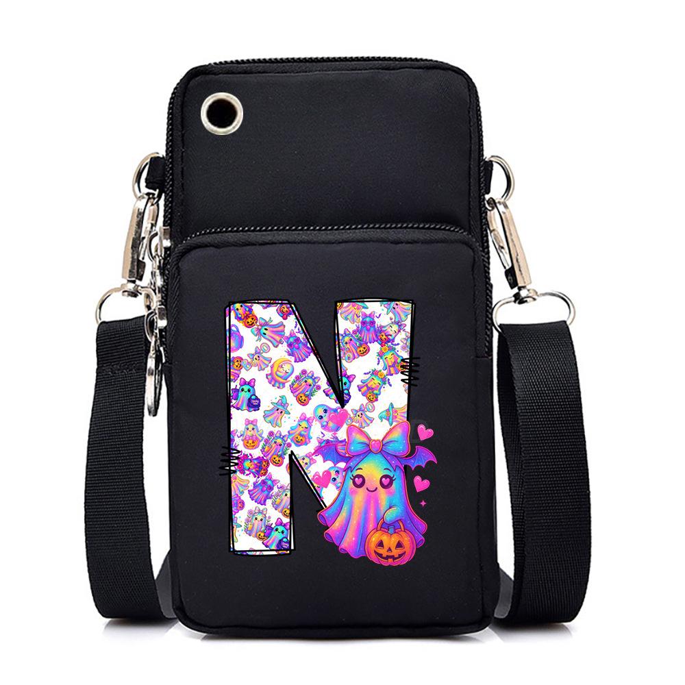 

Halloween little ghost printed letter change bag multi-function messenger bag black mobile phone bag No specification
