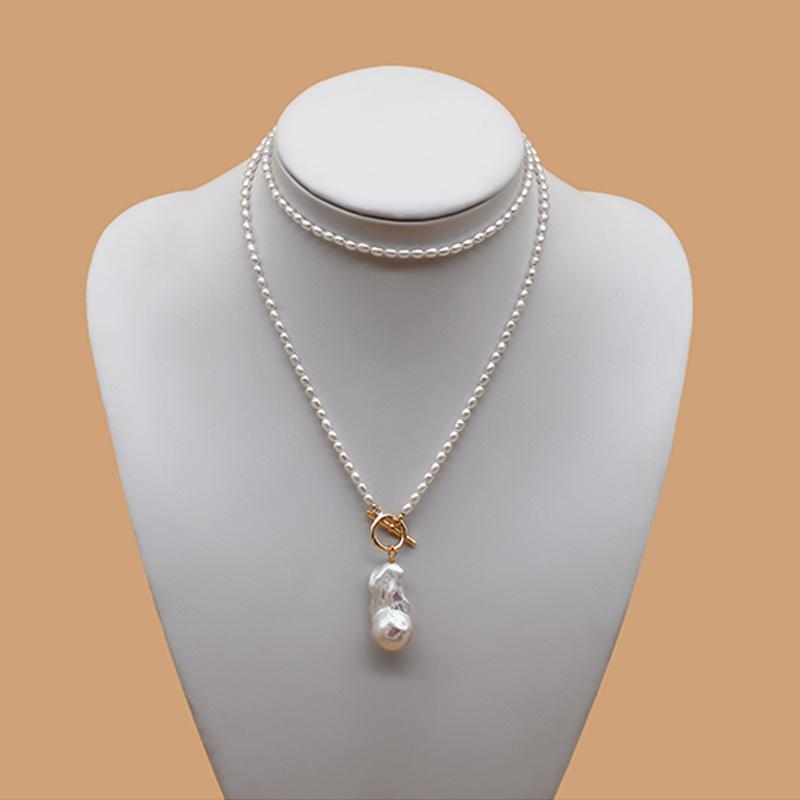 18inch/20inch Baroque Freshwater Sweater Chain Pearl Necklace with 925 Silver Buttons White Color Pearl for Party