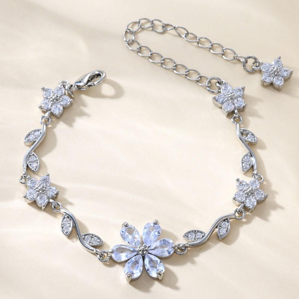 Luxury Pink Cubic Zirconia Chain Fashion Shiny Rhinestone Bangle  For Women