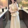 Summer Chinese Style Apricot Frog Button Skirt-Pants Suit for Women - Elegant & Luxurious
