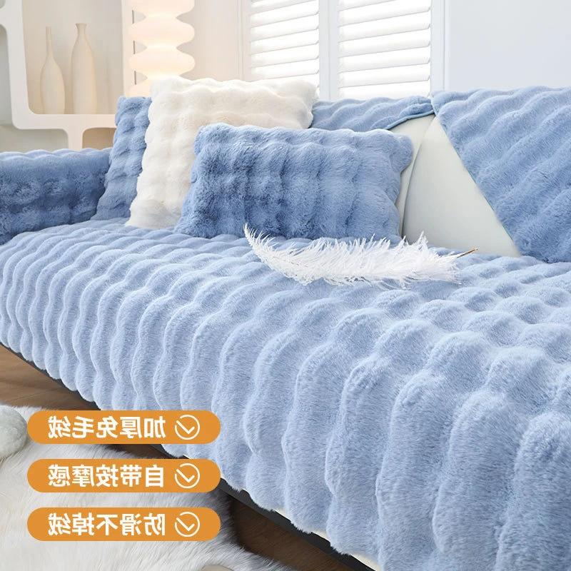 Thick Plush Sofa Cover for Living Room Universal Slipcovers Monochromatic Non-Slip Sofa Towel Seat Cushion Couch Cover Winter