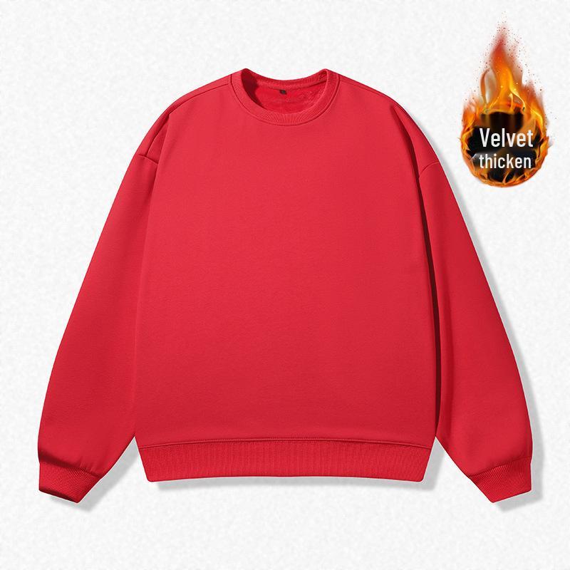 Unisex casualowa bluza z kapturem podszyta polarem: Okrągły dekolt, Luźny krój, Duży rozmiar, Długi rękaw, Idealny dla par