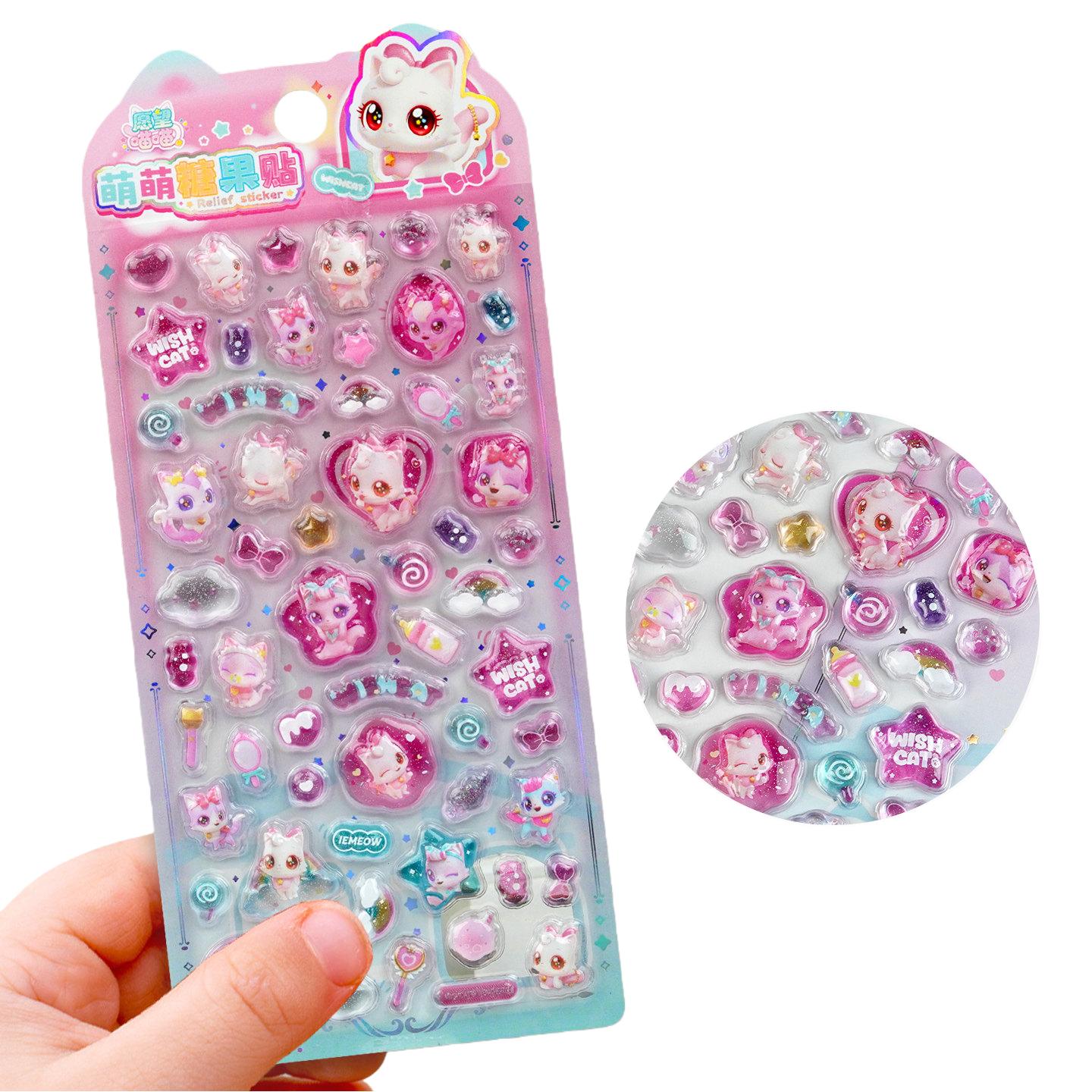 1Pcs Wishful Cat Cute Relief 3D Transparent Crystal Phone Decoration Sticker Girl Cartoon Small Pattern Sticker Paper