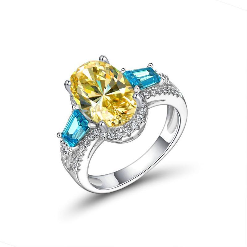 GICA GEMA Sterling Silver Wedding Rings For Women Big Oval Pink White Yellow High Carbon Diamond Party Fine Jewelry
