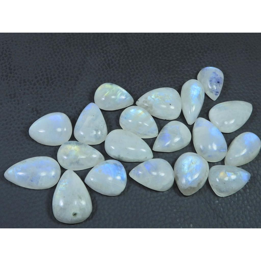 17-21MM Natural Rainbow Moonstone Pear Cabochon Loose Gemstone 19 Pcs Lot C-545