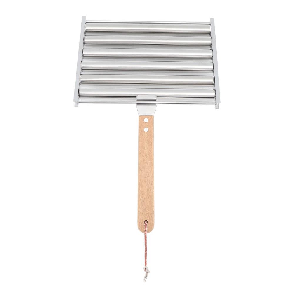 Abnehmbarer Holzgriff Hot Dog Roller Silberner Hot Dog Grill Wurstgrill Camping Kochstelle