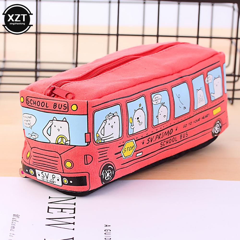 Cute Bus Pencil Case Canvas Stationery Box Large Capacity Pen Bag School Pencil Cases for Children Pen Case Kawaii Student Gifts