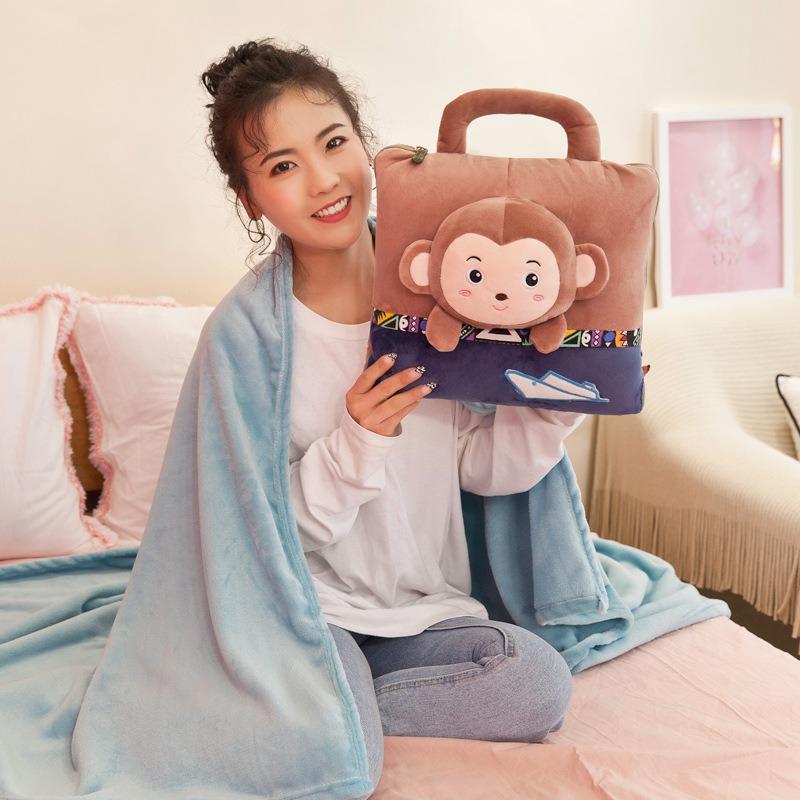2-in-1 Pillow Blanket Office Nap Mat Multi-functional Cartoon Air-conditioner Cover Car Use Flannel Blanket Chair Cushion