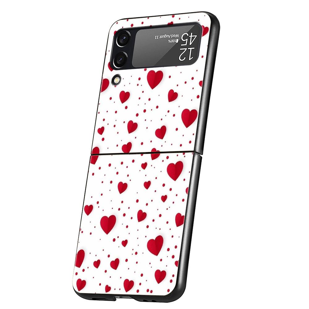Love Heart Phone Case For Samsung Galaxy Z Flip 3 4 5 6 7 Hard Black Folding PC For Samsung Z Flip3 Flip4 Flip5 Cover