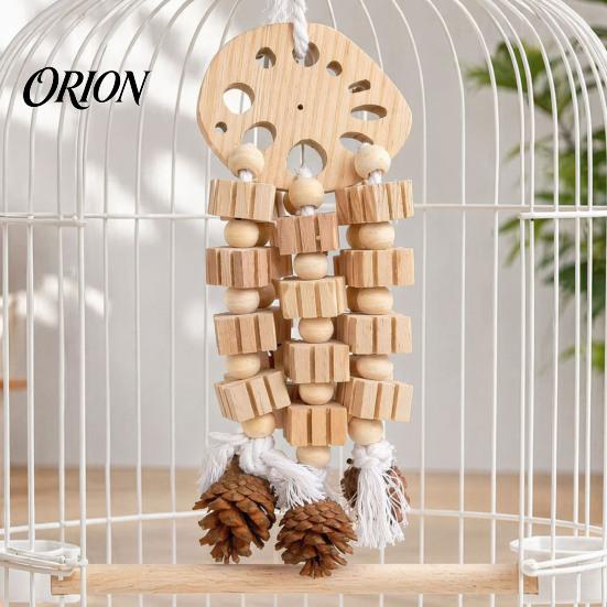 Wood Blocks Bird Toy Wooden Parrot Toy, Chew with Beads Pinecones, Safe Gnawing Accessory Beak Grinding Cage for Macaws African Greys Large