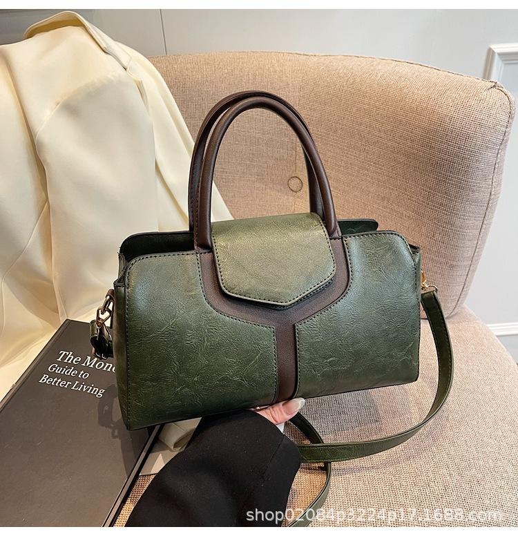 

2025 новая мода простой зарубежный стиль большая вместимость сумка через плечо сумка через плечо простая лоскутная дорожная сумка оливковое зеленый