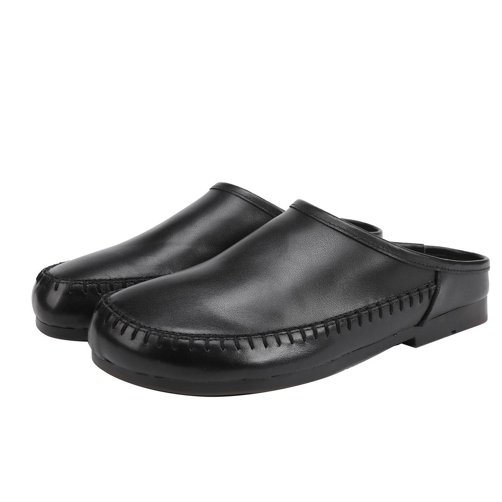 Johnature Retro Soft Soled Women's Slippers Genuine Leather Solid Color Handmade Comfortable Outdoor Slides