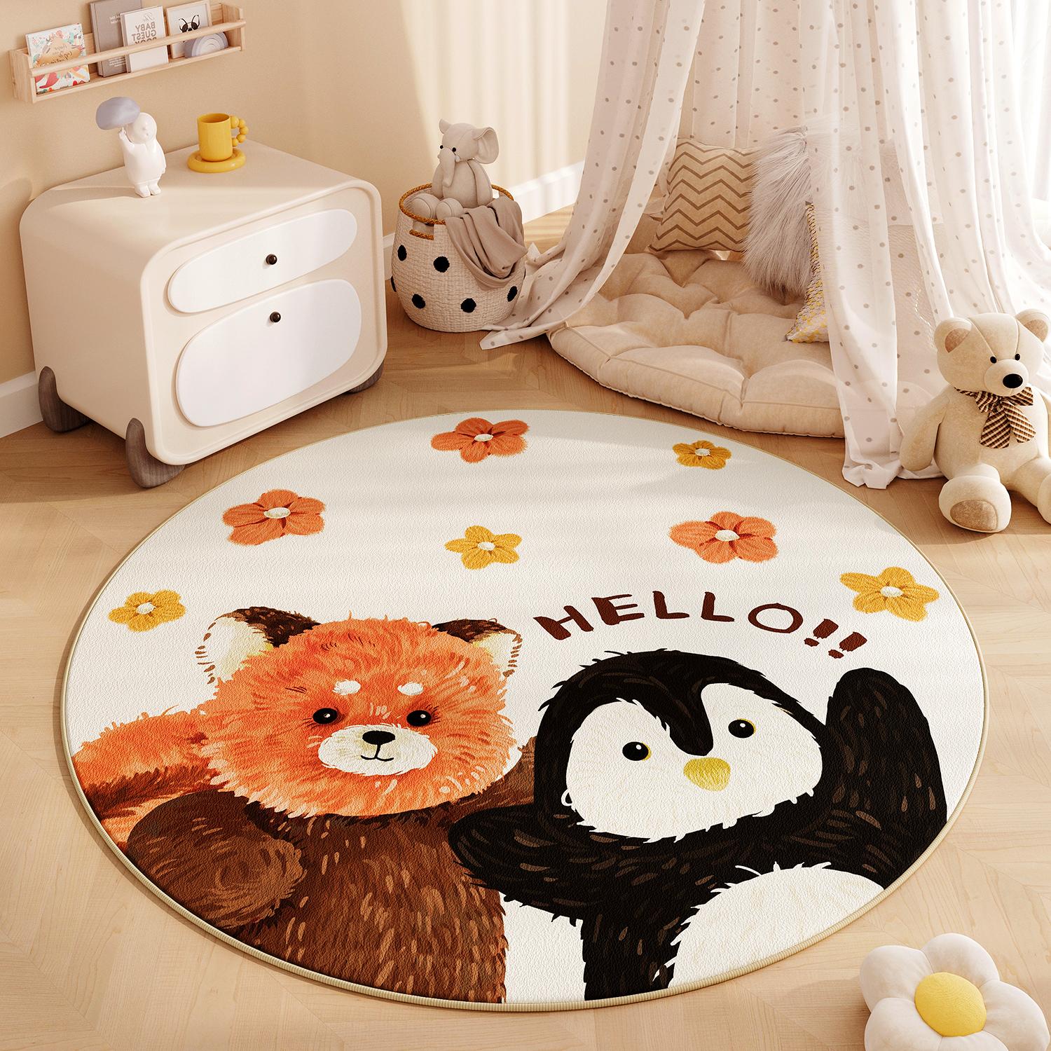 

Cartoon Style Living Room Decoration Carpet Cute Round Rugs for Bedroom Fluffy Soft Bedside Rug Thick Plush Cloakroom Floor Mat 80x80CM