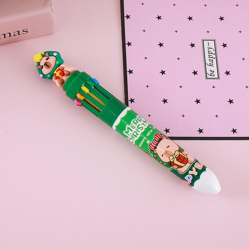Cute Cartoon Christmas Ten-color Ballpoint Pen with Santa, Reindeer, and Snowmen