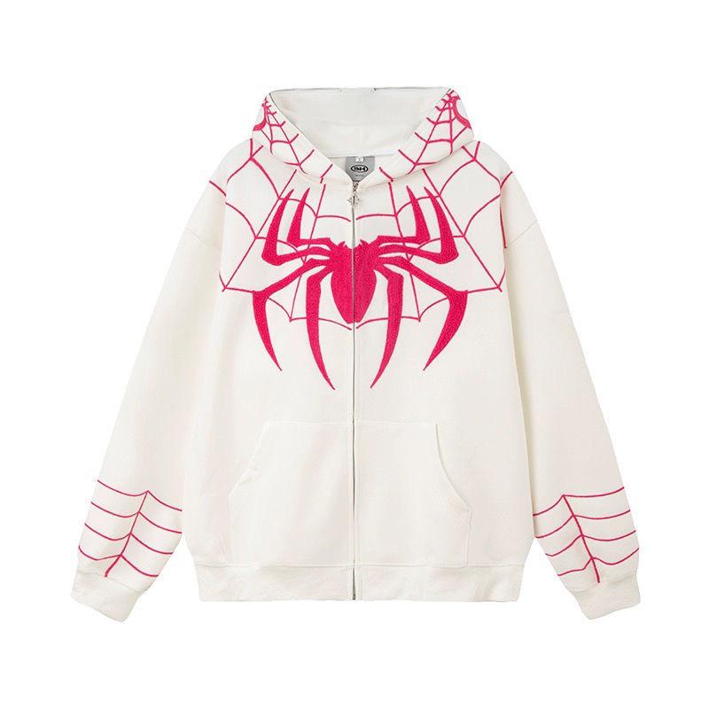 Sweat à capuche rétro tendance pour homme 2024 Spider-Man Chenille - Veste zippée d'automne