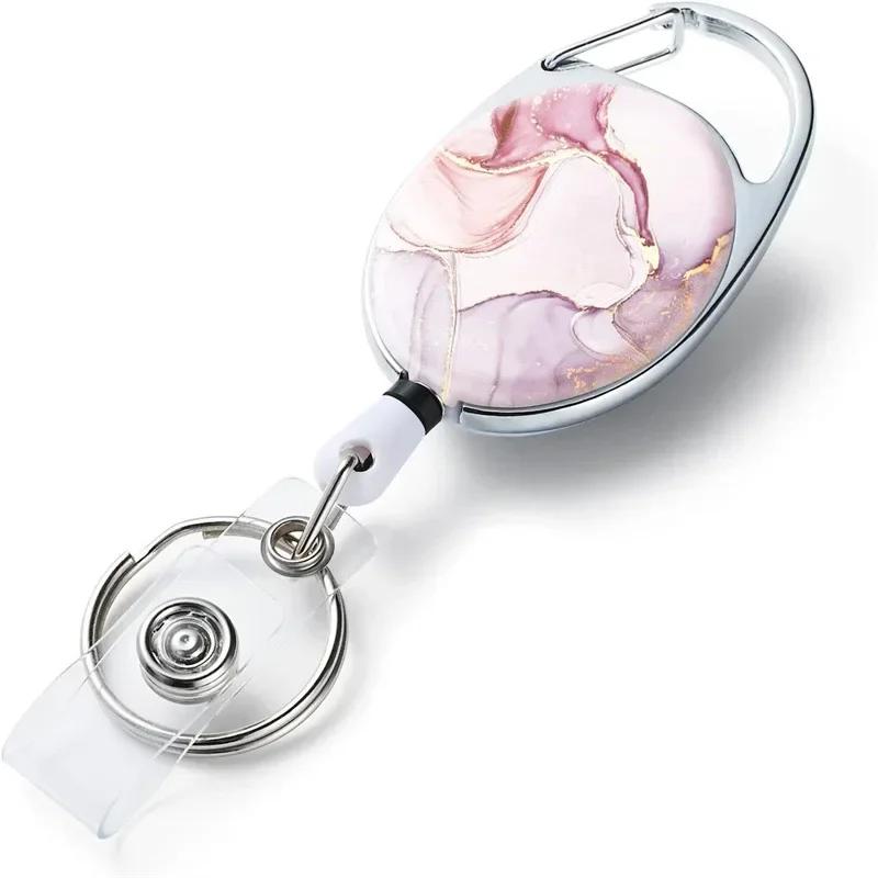 1pc Marble ID Card Key Chain Lanyard Clip Key Ring Retractable Pull Name Tag Badge Belt Rope Holder Heavy Duty Keyring Keychain