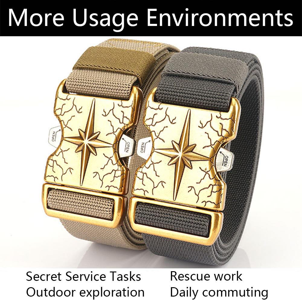 Nový rychloupínací kovový opasek s prodyšnými elastickými pásy pro muže, strečový pas