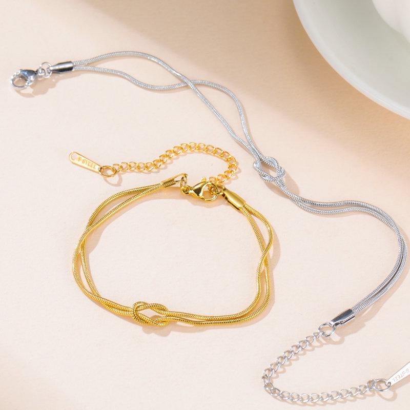 Minimalistisches Doppellagen-Knotenarmband mit Schlangenknochenkette - Eleganter vielseitiger Schmuck für Paare