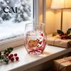 Anti Scalding Heat Resistant Cup Double Layer Glass Cup, with Santa Claus/Small Tree/Stack/Bag Patterns Decor, Family Gathering Tableware Quicksand