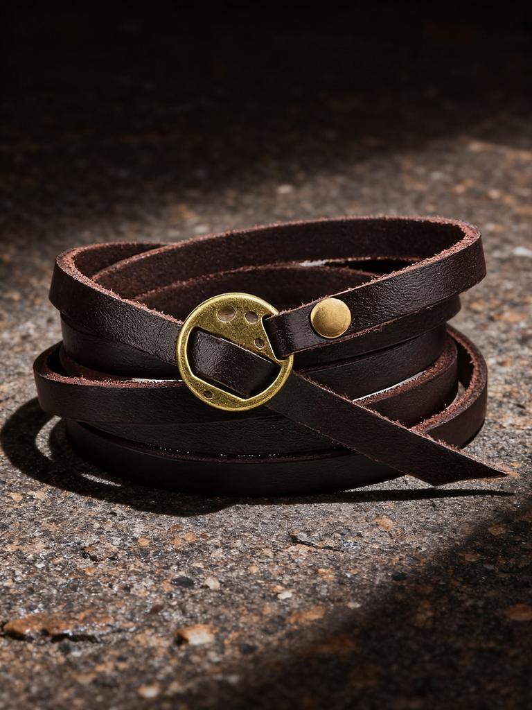 Neues Armband für Männer Punk-Stil Mehrschichtig Leder Mit Buchstaben Vintage Einfaches Design Für Schutz Glück & Energie Schmuck