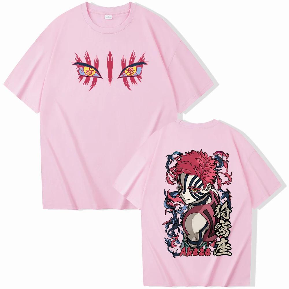 Summer Men's Japanese Demon Slayer Akaza Character Anime Printed Round-neck Short-sleeved T-shirt, 100% Pure Cotton 2D Clothing