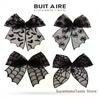 Black Bow Hair Clips Bat Embroidery Lace Tulle Veil Gothic Hairpins Spooky Halloween Cosplay Hair Accessories For Women Girls