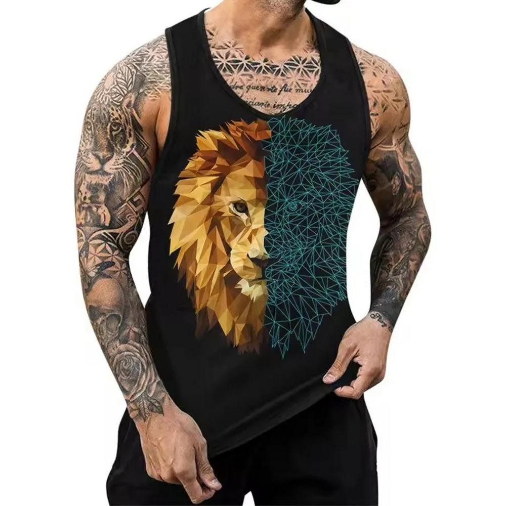 Letní Pánské Módní Ležérní Bez Rukávů Tílko s 3D Potiskem Zvířat s Kulatým Výstřihem