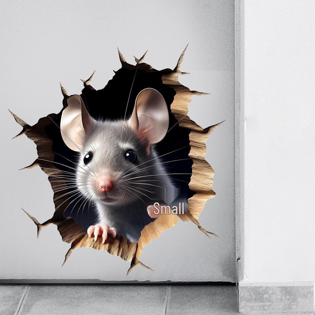 Gray Melancholy 3D Porthole Mouse Hole Wall Sticker for Living Room or Bedroom