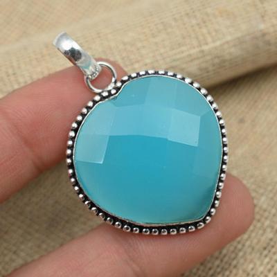 Blue Chalcedony Gemstone 925 Sterling Silver Handmade Pendant Jewelry For Women