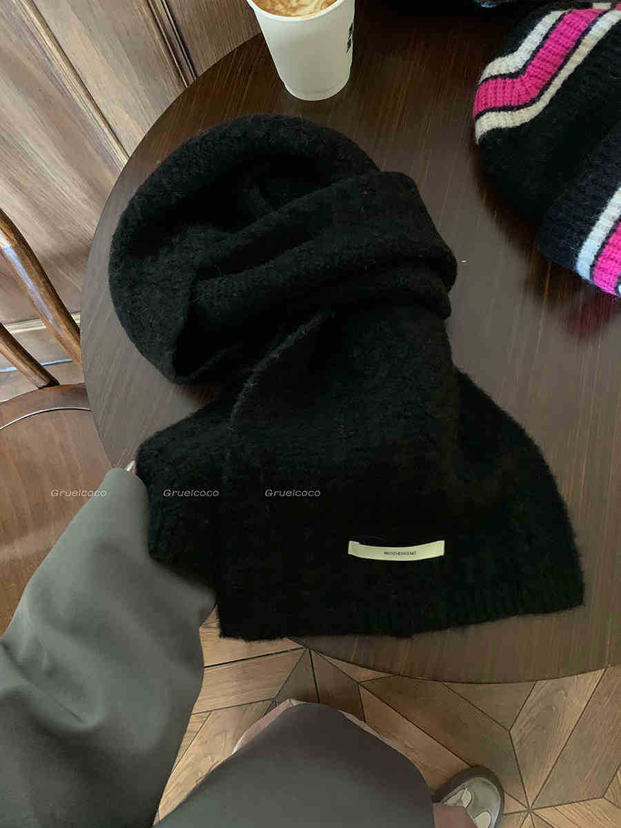 

Японский простой шерстяной вязаный шарф из переплетенной шерсти, женский сезон, студенческий теплый шарф на шею, модный для пары чёрный