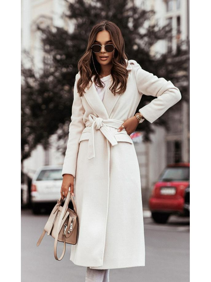 

Шерстяное пальто с V-образным вырезом и завязками 2025: Осенне-зимняя женская мода с длинным рукавом XL белый