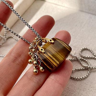 Korean Blogger with the Same Tiger's Eye Stone Obsidian Bag Grape String Necklace Design Sense Versatile Sweater Chain Women's Versatile