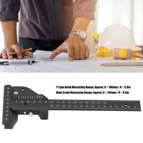 BIKING Carpentry Marking Ruler, Woodworking Ruler, Aluminum Alloy T-Type Scriber, Carpentry Measurement Marking Gauge Tool, Black
