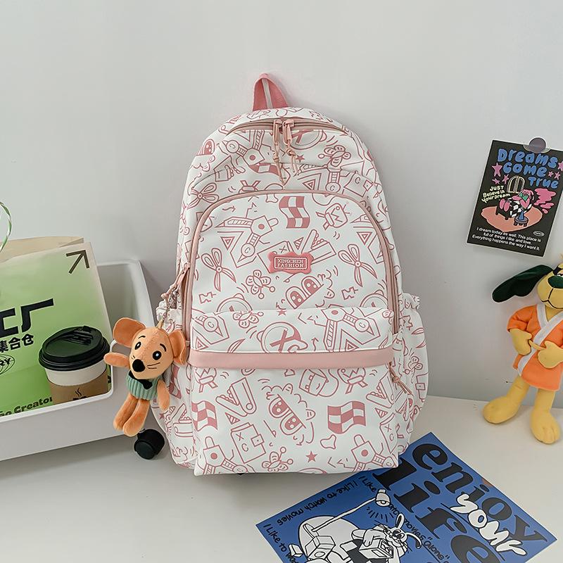 

New student schoolbag niche graffiti couple cute backpack student large capacity backpack рожевий