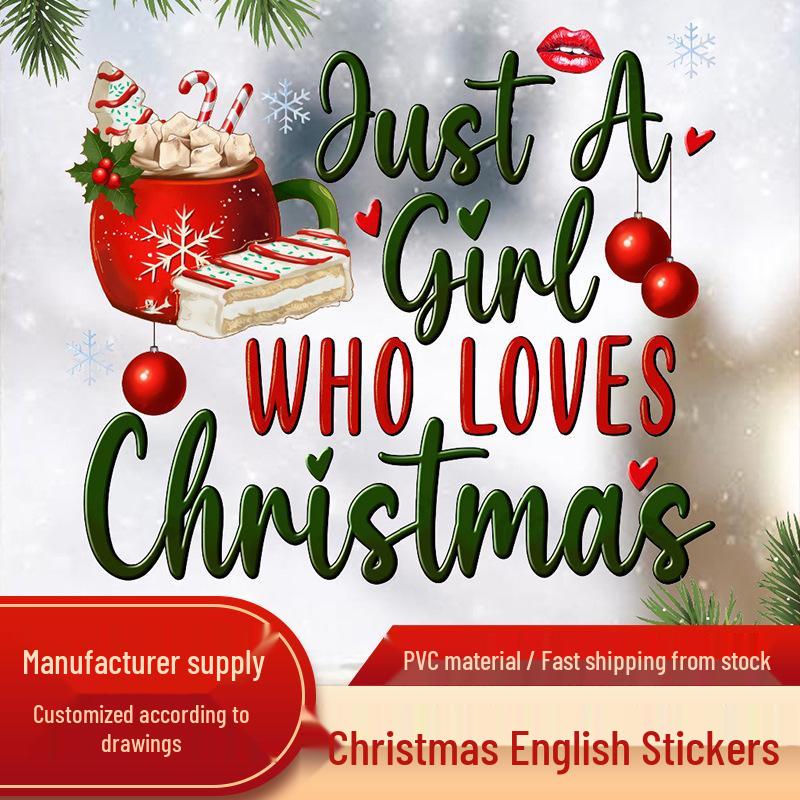 

Christmas Toilet & Wall Stickers: English Cabinet, Red & Green Dessert Window, Living Room, Bedroom Decor, Self-Adhesive Art PVC