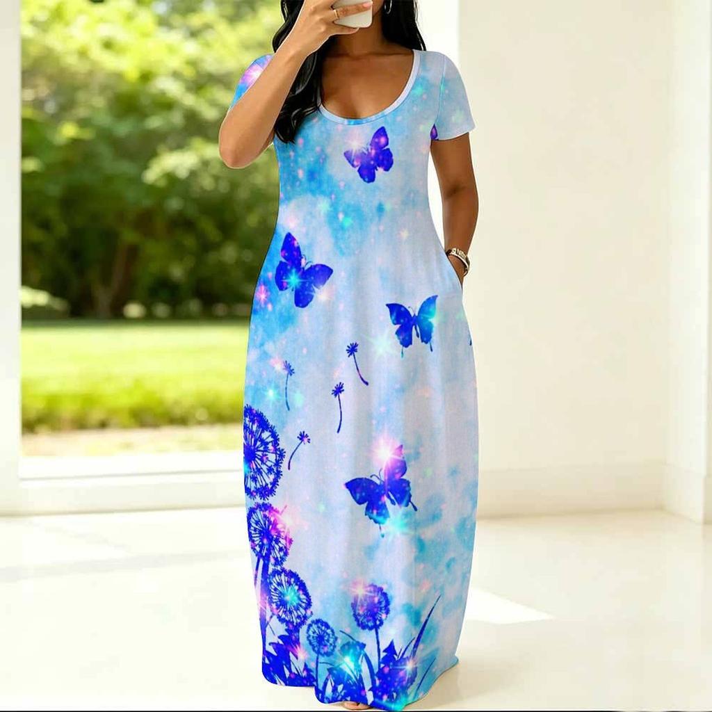 Breathable Round Neck Short Sleeve Plus Size Gown For Ladies Summer Casual Life