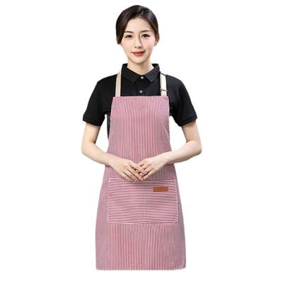 Practical Adjustable Striped Apron Wear-resistant Breathable Cooking Apron with 2 Pockets Comfortable Kitchen Apron Baking