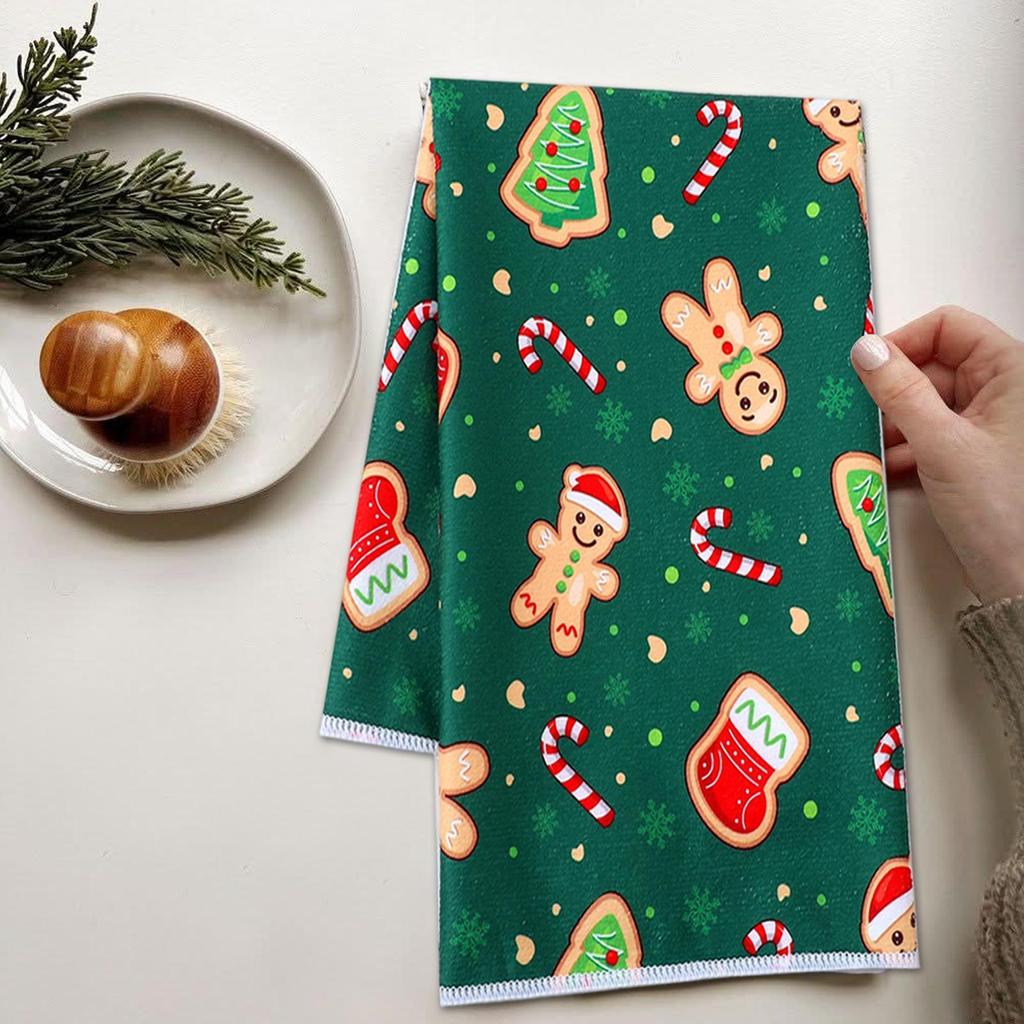 Christmas Cartoon Dish Towels Set 6Pcs Polyester Knit Fabric Low Lint Kitchen Towels With Santa And Holiday Theme