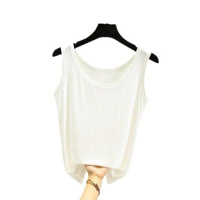 Spring/Summer Women's White Cotton Racerback Tank Top - Sleeveless Camisole Knitted Base Layer