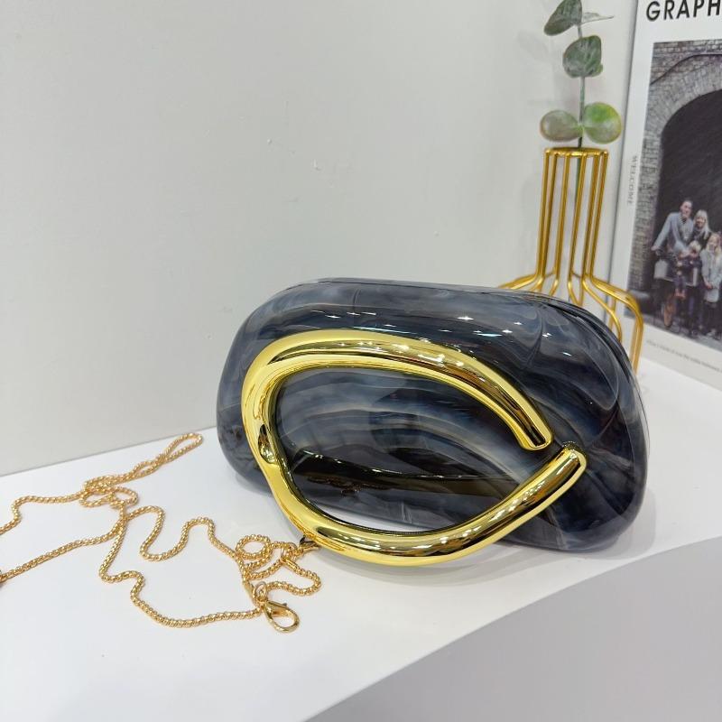 Trendy Classic Round Box Clutch Bag Dinner Bag Acrylic Bag Retro Metal Handle Shoulder Crossbody